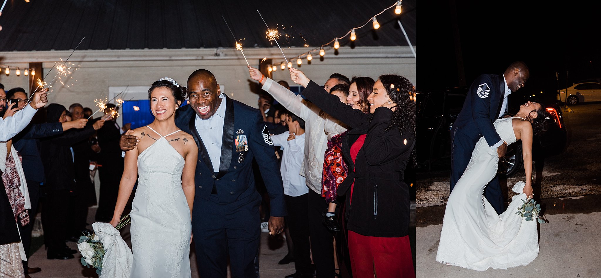 Air Force Newlyweds Making Wedding Grand Exit with Sparklers