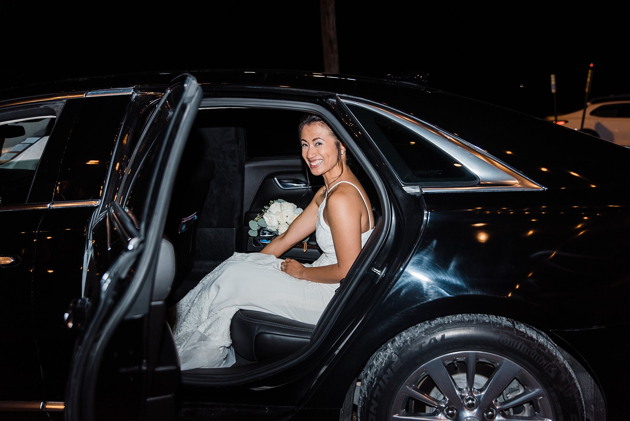 Bride and Air Force Groom in Getaway Car
